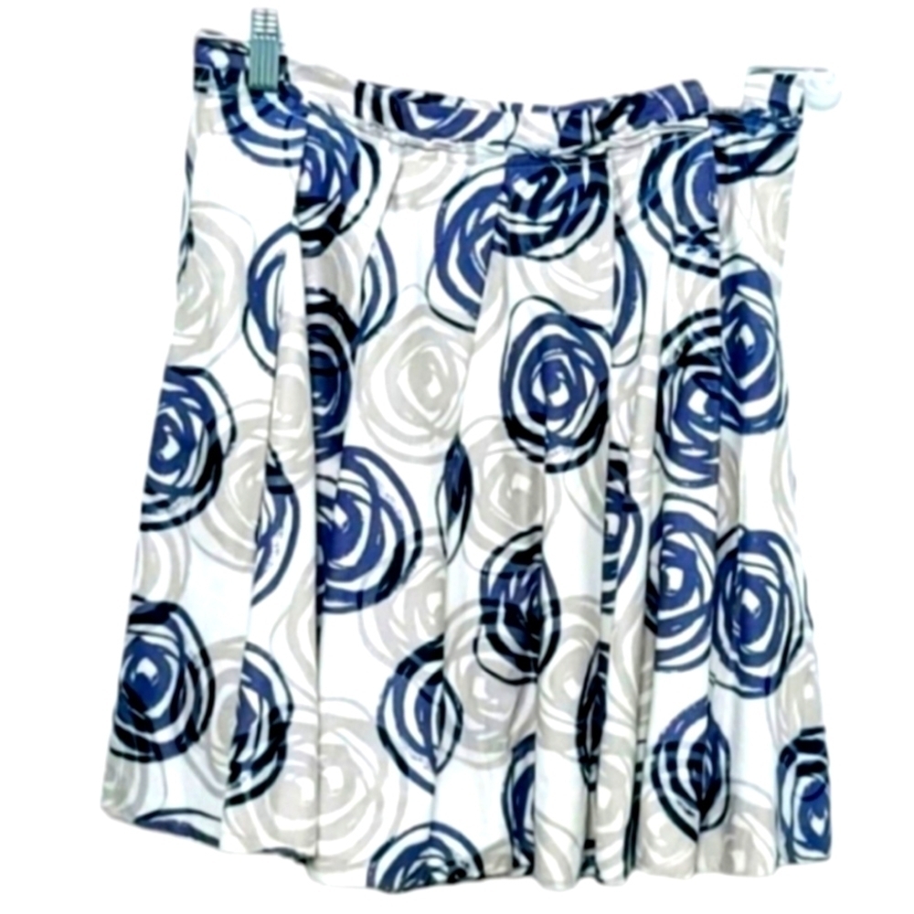 Gap Garden Girl Box Pleated Cotton Twee Skirt Blue Grey Rosettes Pockets sz 4